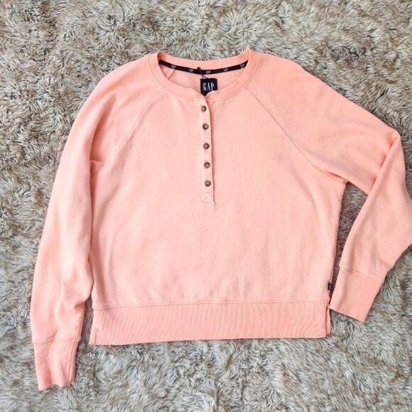 GAP Henley Crewneck Sweatshirt Pink Women's Size Medium - Picture 1 of 10